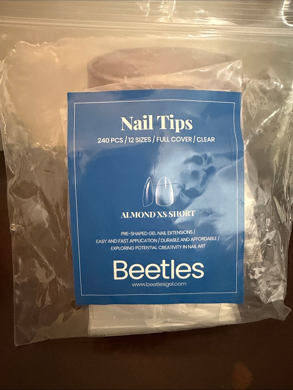 Beetles Clear Almond XS Short Nail Tips – Blue Pack. Two sets also auisa